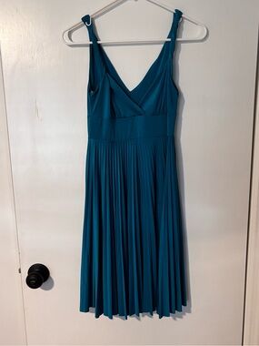 Soprano Teal Pleated V-Neck Midi Dress